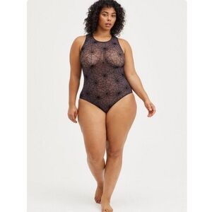 Torrid Flocked Mesh Spiderweb Bodysuit  4X NWT